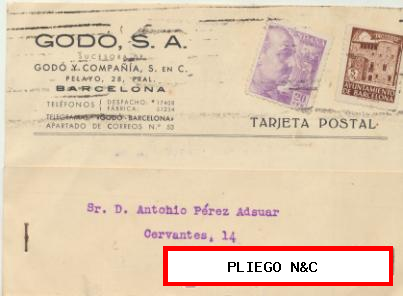 Tarjeta con Membrete de Barcelona a Crevillente del 13 julio 1943