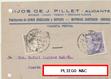 Tarjeta con Membrete de Alicante a Elche del 6 Sep. 1946. con Edifil 916 y 922