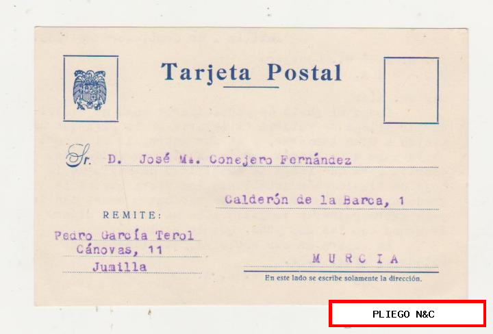 Tarjeta Postal de Jumilla a Murcia del 2 de Septiembre de 1953
