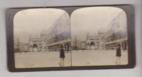 Fotografía estereoscópica (9x17) Plaza de San marco y Palacio de los Dogos. Venecia 1901