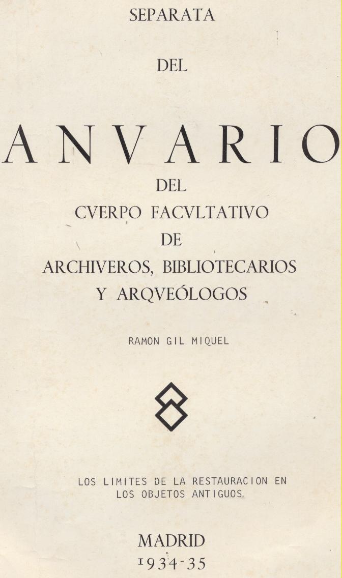 Separata del Anuario del cuerpo Facultativo de Archiveros, Bibliotecario y arqueólogos