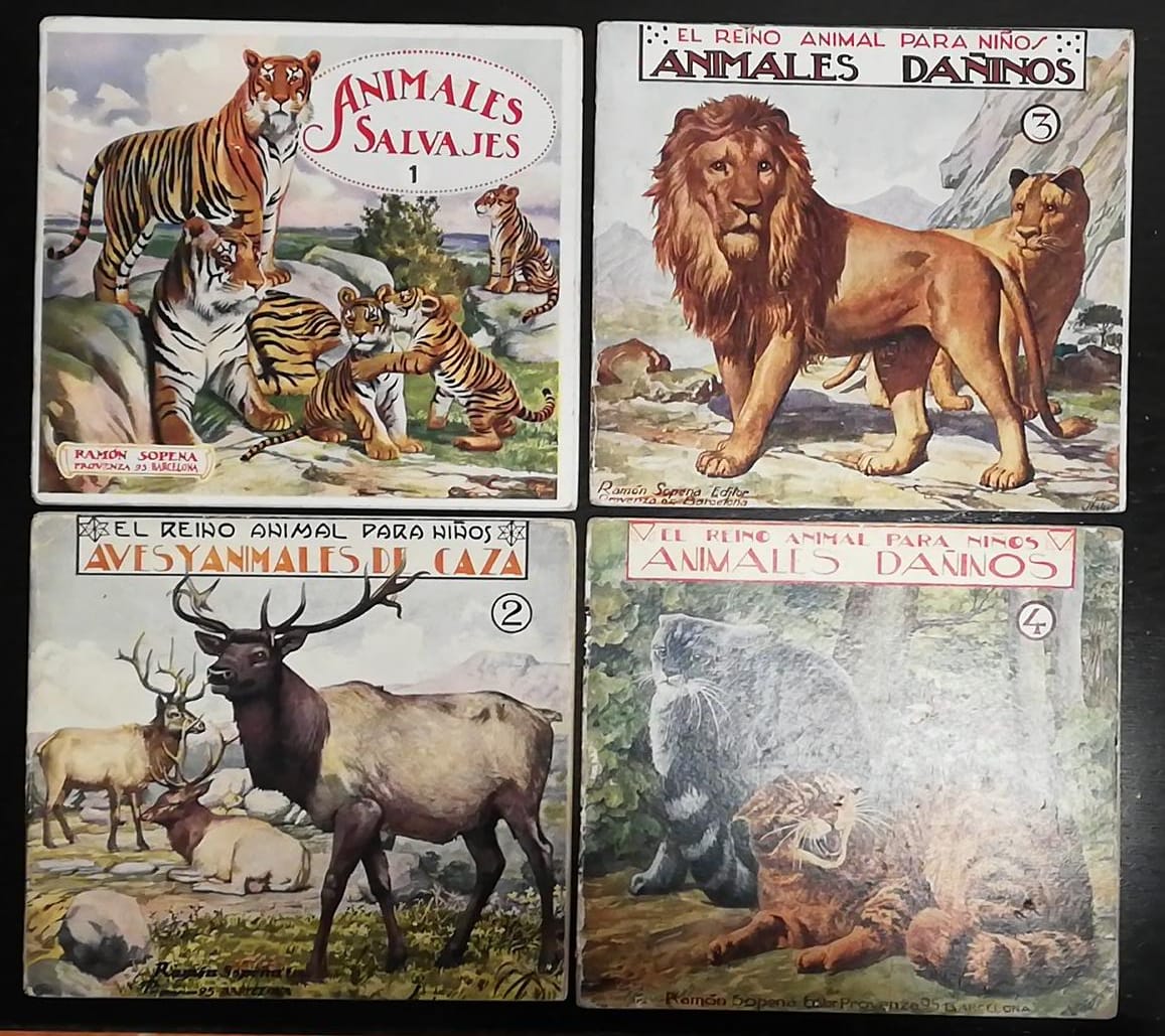 El Reino animal para niños. Lote de 4 ejemplares: 1, 2, 3, 4. Edit. Sopena. Años 20-30