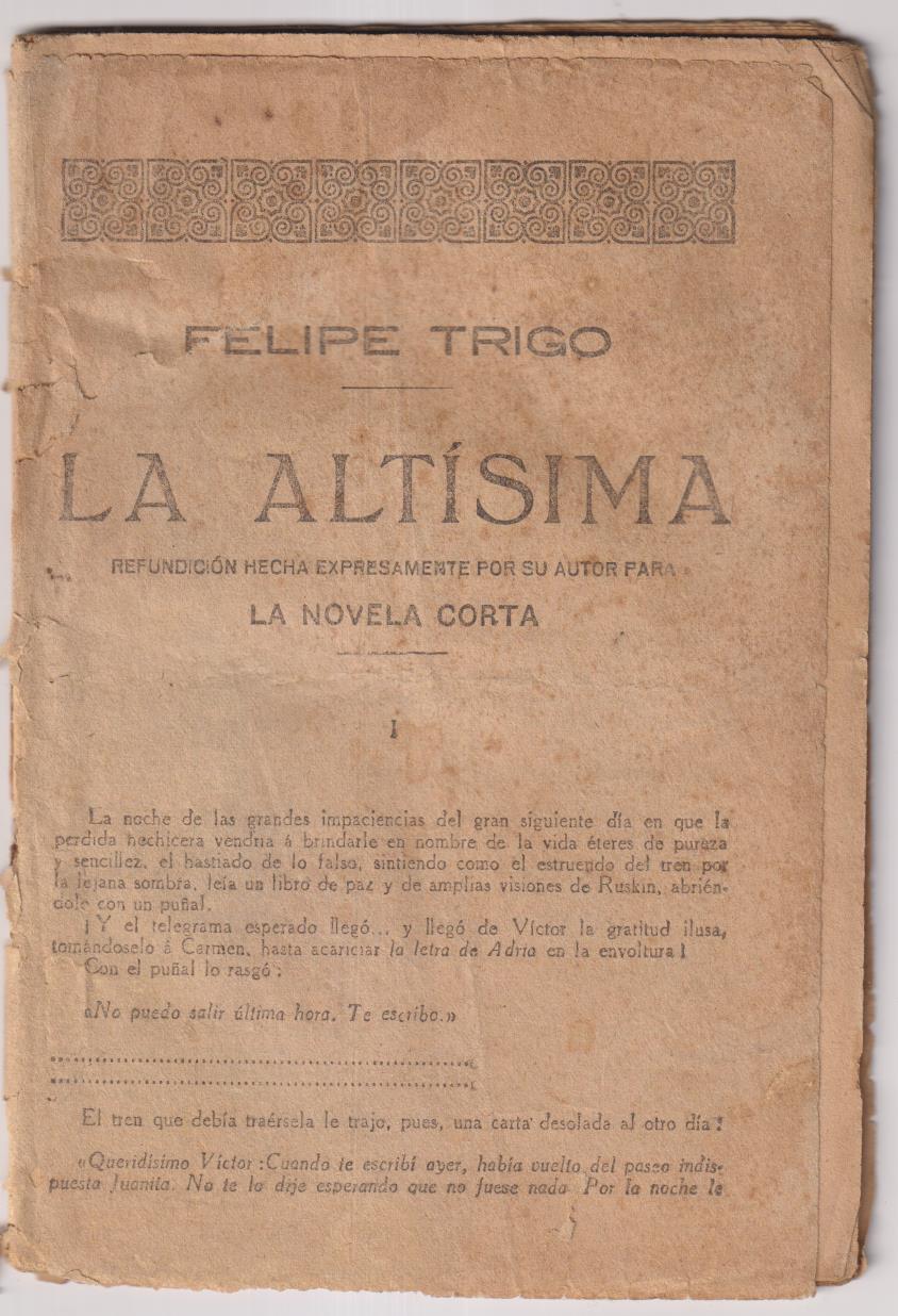 Novela Cota nº 35. La Altísima por Felipe Trigo, Año 1916
