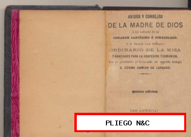 Avisos y Consejos de la Madre de Dios. D. C. Damián de Laurado. Bilbao 1864