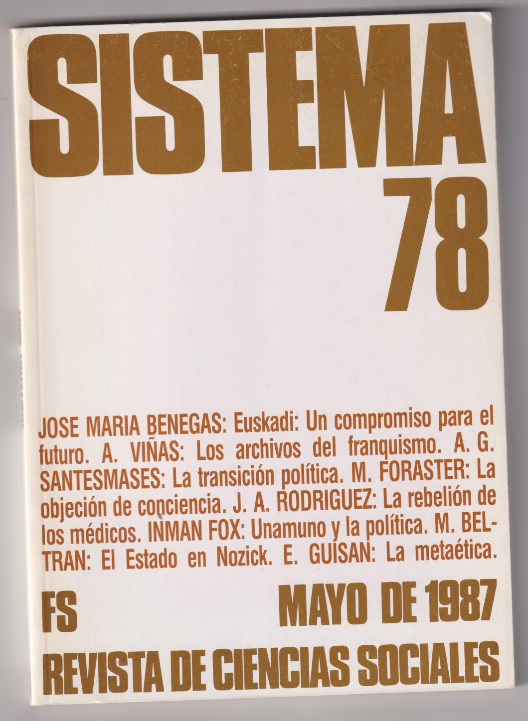 Sistema 78. Revista de Ciencias Sociales. Mayo de 1987