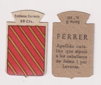 Emblema Auxilio Social. Corriente 30 Cts. Serie B nº 191. FERRER