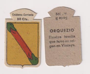Emblema Auxilio Social. Corriente 30 Cts. Serie B nº 192. ORQUEZIO