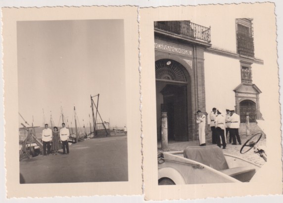 Infantes de Marina de paseo. Lote de 2 Fotografías. San Fernando (Cádiz) 1955. Foto Malet. Cádiz