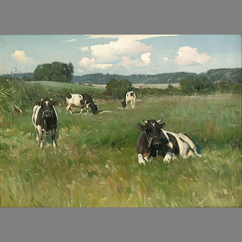 Knud Edsberg (Danés 1911-2003). Paisaje con vacas/ A landscape with cows