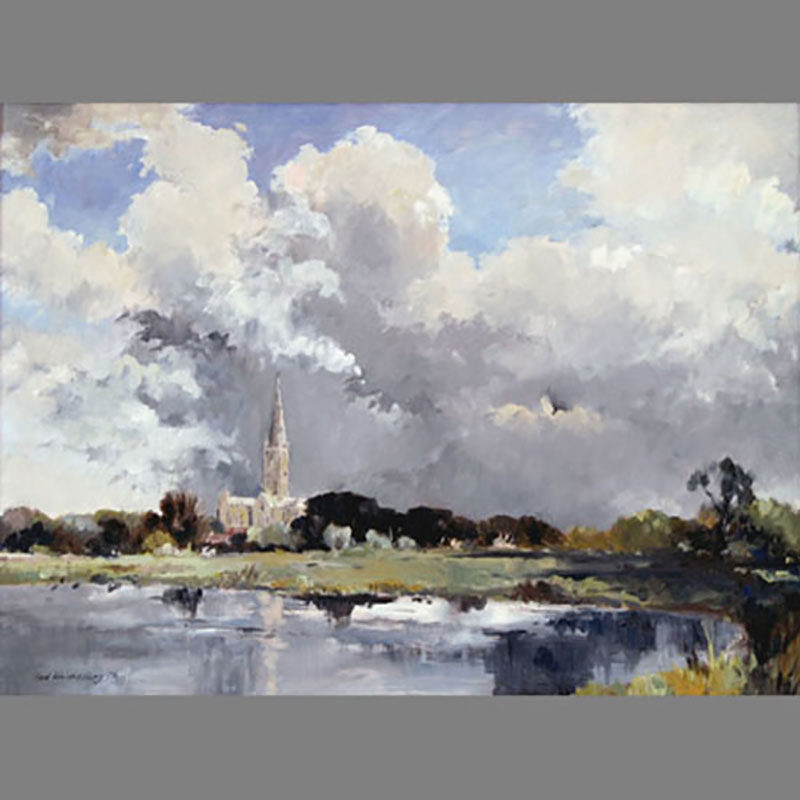 Fred Marshallsay  (Británico, siglo XX). Vista de la Catedral de Salisbury/ View of Salisbury cathedral
