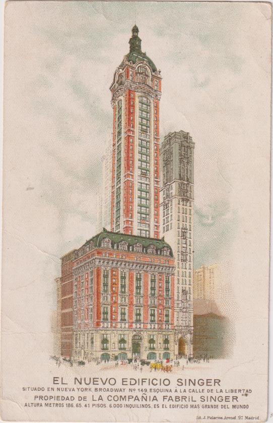 El Nuevo Edificio Singer. Postal Publicitaria de Singer, Anterior a 1905