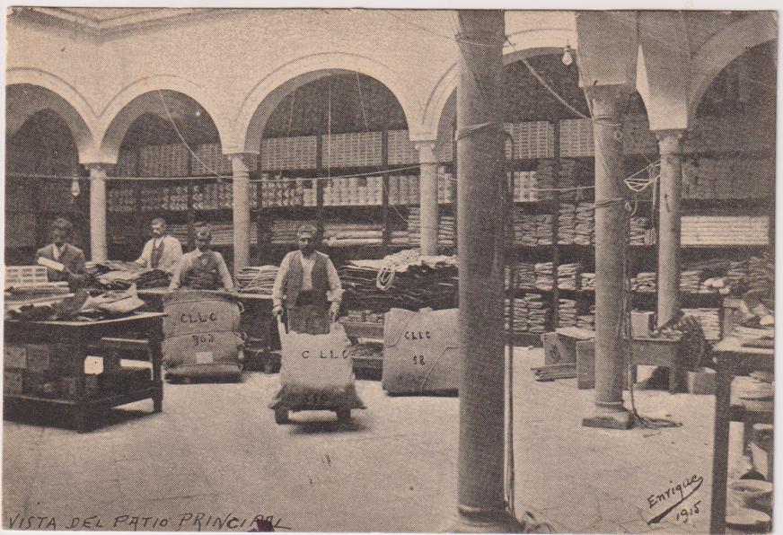 Tarjeta. Cuenco del llano y Cª, Curtidos. Zaragoza 66, Sevilla, Franqueado 1915. RARA