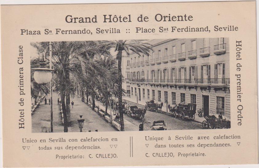 Postal Publicidad. Gran Hotel de Oriente. Plaza San Fernando, Sevilla. RARA