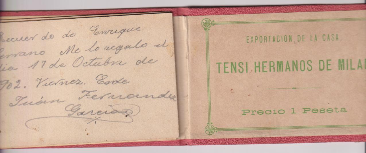 Librito de Postales (8,5x12) en acordeón. Editado por Tensi. Milán. Dedicado en 1902