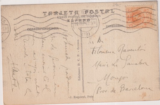 Gerona, Serie A nº II. - Puerta de los Apóstoles. Franqueado y Fechado al Dorso. 26-Sep.- 1922