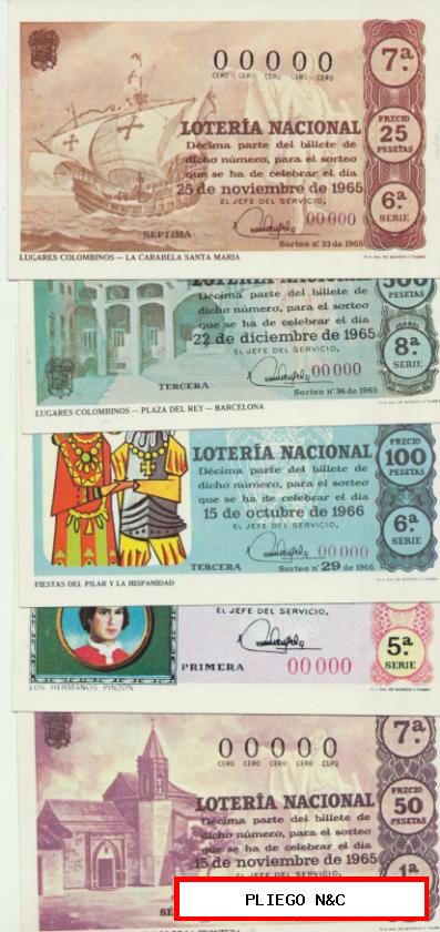 Lotería Nacional. Lote de 5 Postales de Serie Hispanidad. Editadas por F.N.M.T. 1983