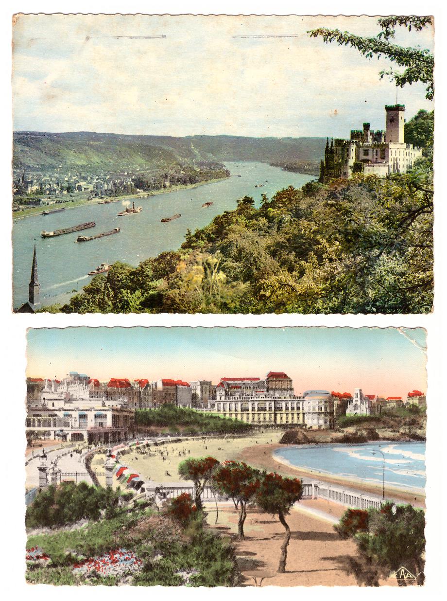 Lote de 2 postales. Kapellen (Alemania) y Biarritz (Francia) Franqueadas y fechadas en 1963 y 1957
