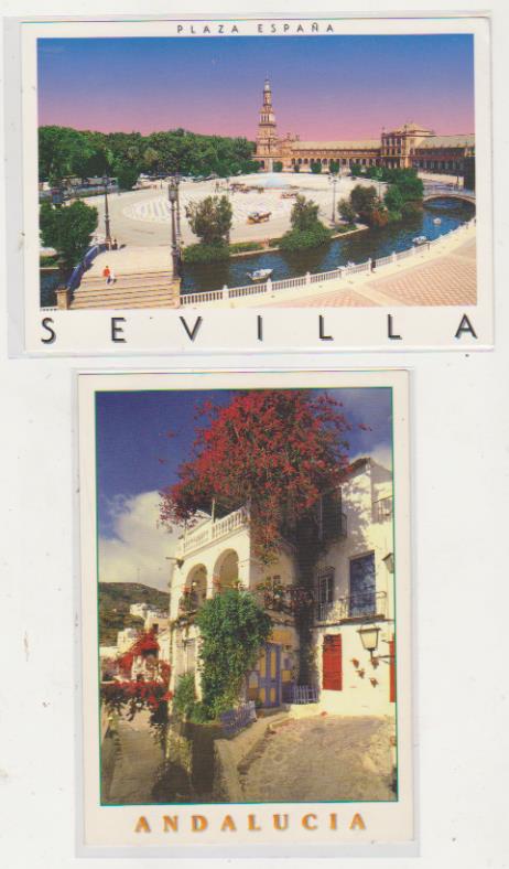Lote de 2 Postales: Sevilla (Plaza España) y Mojacar. Vista