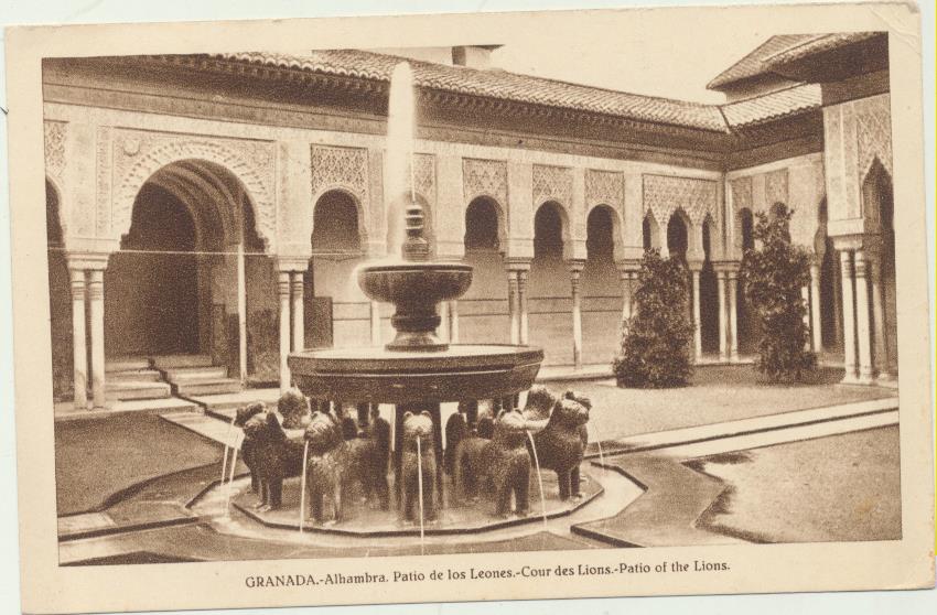 Granada. Alhambra. Patio de los Leones. L. Roisin Foto. Franqueado y fechado al dorso en Santafé