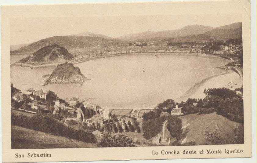 San Sebastián. La Concha desde el Monte Igueldo. Franqueado y fechado en 1948. destino Sevilla