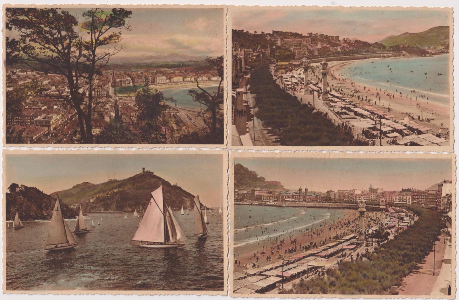 San Sebastián. Lote de 4 postales diferentes. Años 40