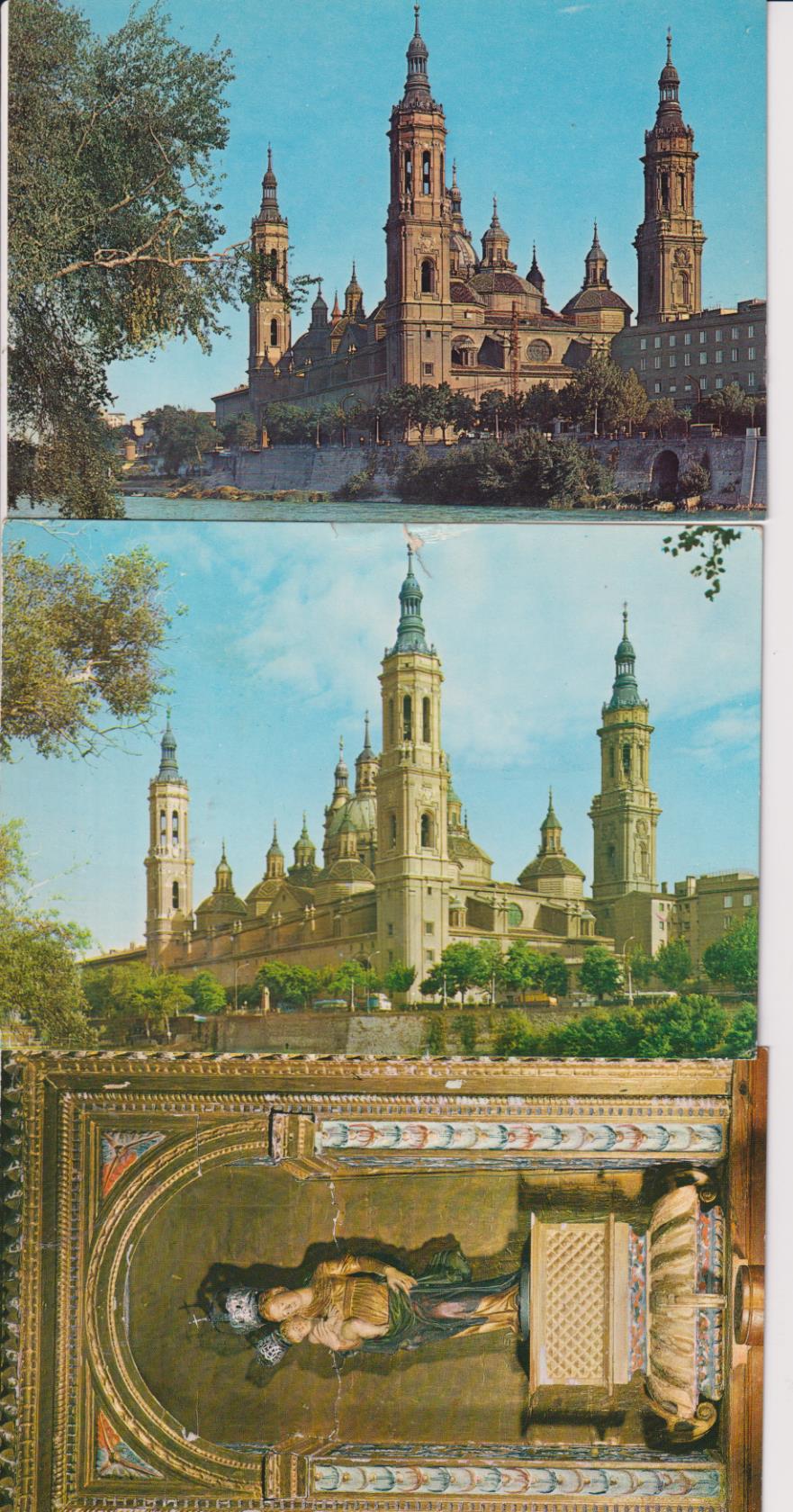 Lote de 3 Postales: El Pilar (2) y Virgen Blanca (Monasterio de Piedra)