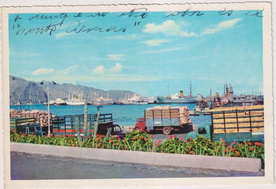 Un aspecto de la Bahía de Santa Cruz de Tenerife. Franqueado y fechado en 1959