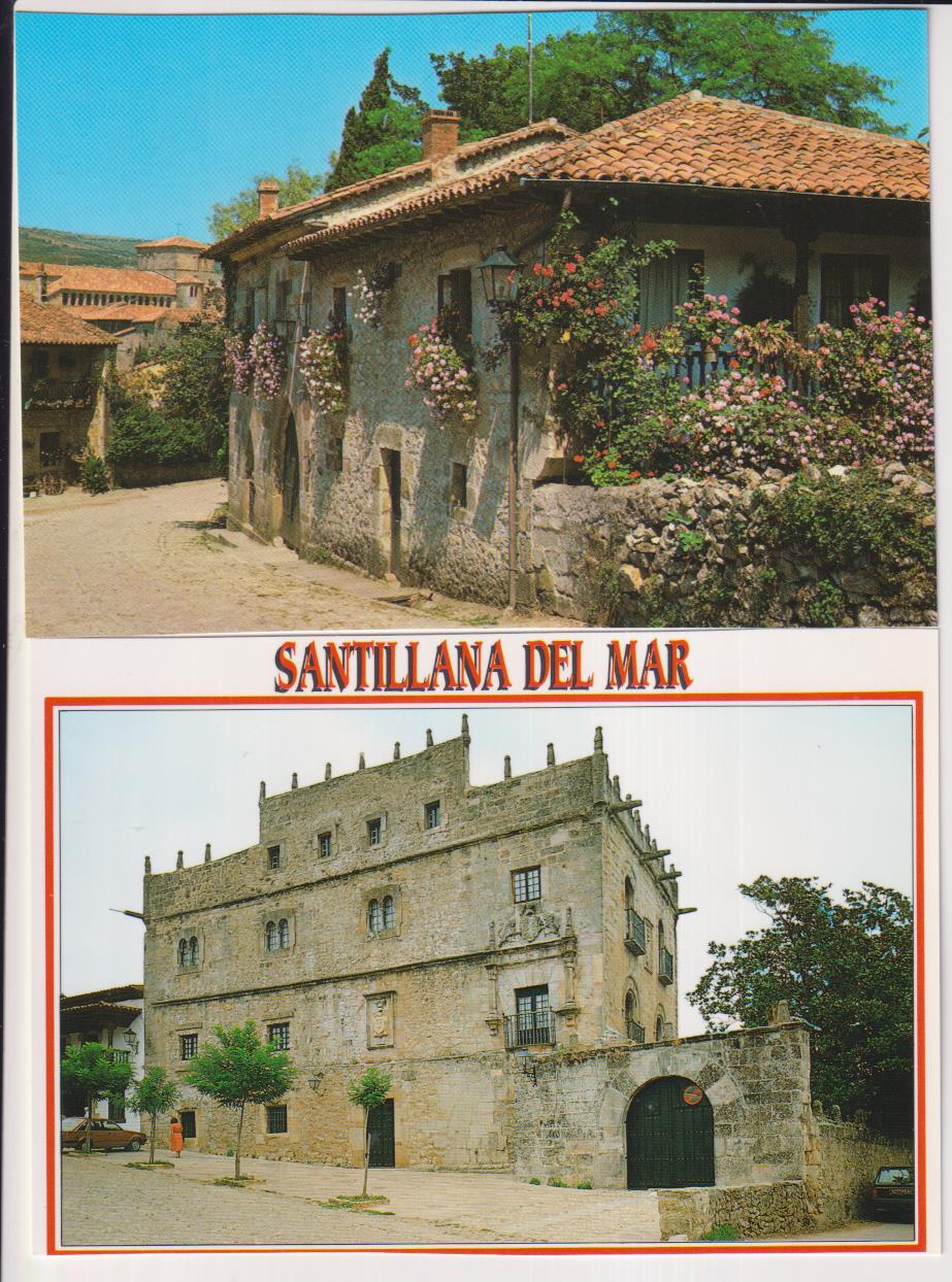 Santillana del mar. Lote de 2 Postales. Rincón típico y Palacio de Velarde