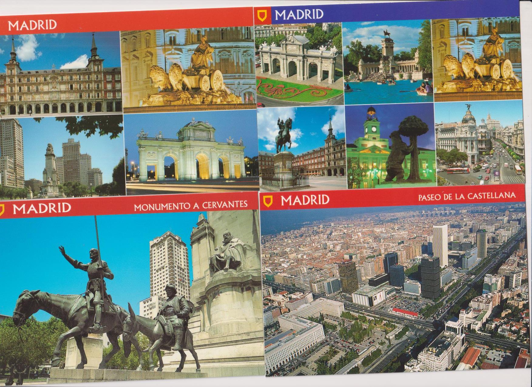 Madrid. lote de 4 postales: monumento a cervantes y vistas. sin circular