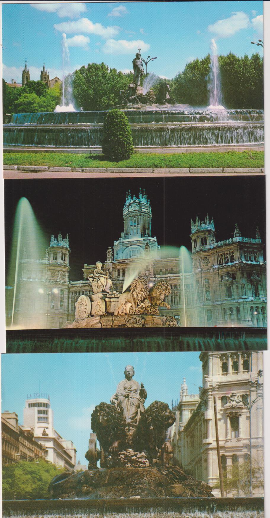 Madrid lote de 3 postales: Cibeles día y noche, Neptuno. sin circular