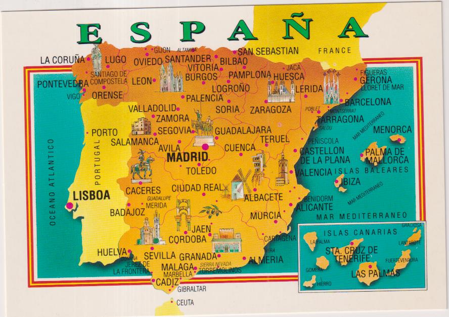 postal. mapa de España. sin circular