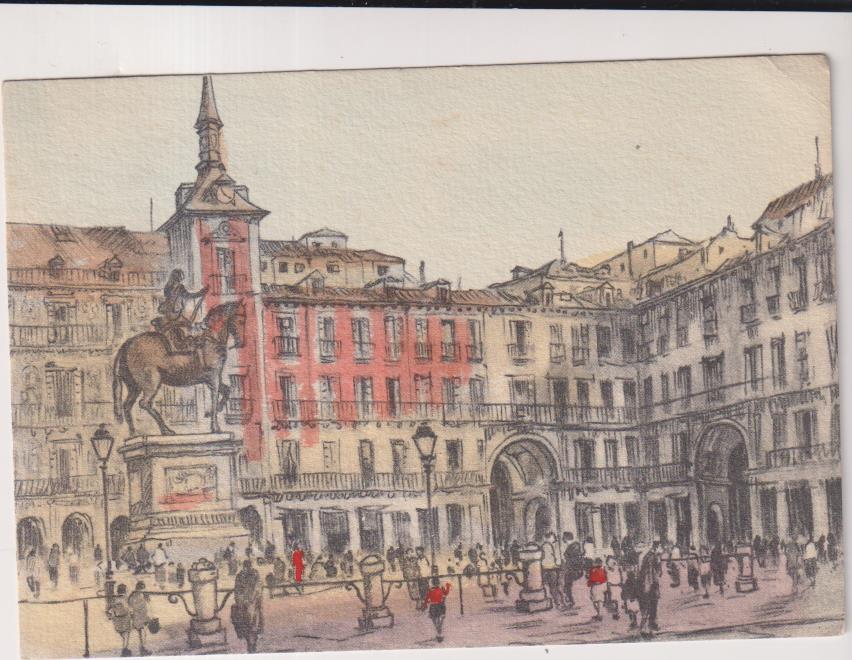 madrid.- plaza mayor (dibujo) años 50. sin circular