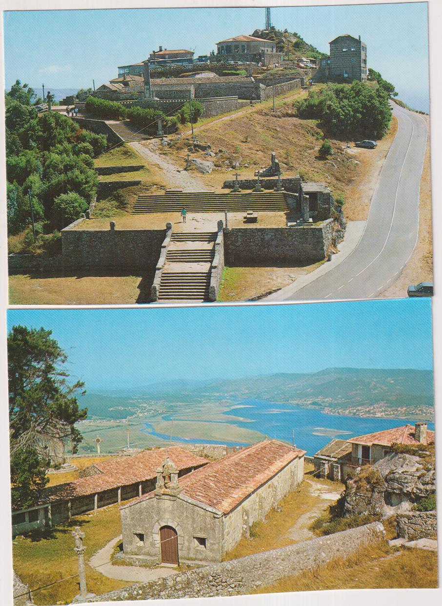 la guardia. lote de 2 postales: monte de santa tecla y capilla de santa tecla. sin circular