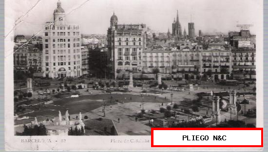 Barcelona. Plaza de Cataluña. Fechada en 1944