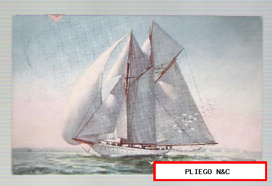 Under Full Sail. Franqueada y fechada en Sevilla en 1907