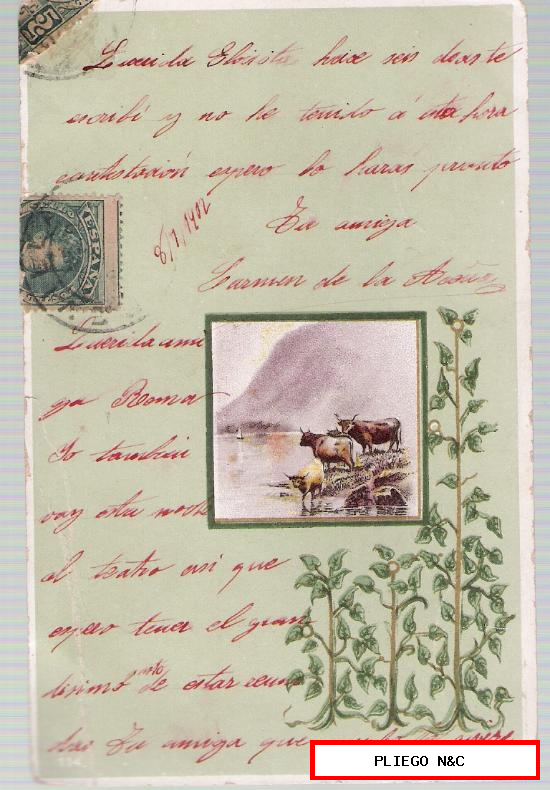 Postal Francesa. Franqueada y fechada en Sevilla en 1902