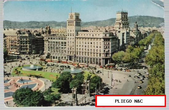 Barcelona-La Plaza de Cataluña y el Paseo de Gracia. Franqueado y fechado en Barcelona en 196