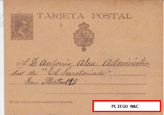 Tarjeta entero postal nº 27. De Pasajes a Barcelona. Fechado 9-12-1900