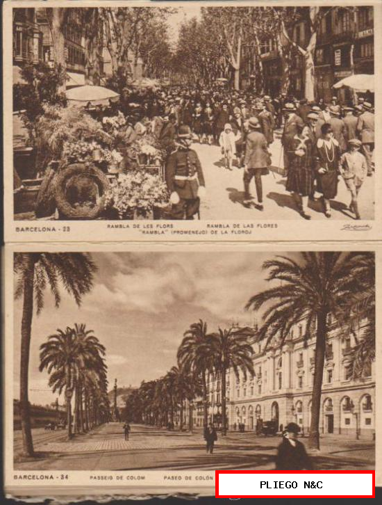 Tira de 11 postales de Barcelona