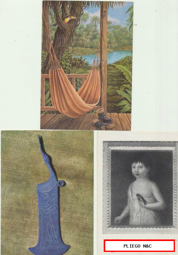 Lote de 3 postales: Retrato de niña-Goya. Navaja Votiva, Museo Arqueológico
