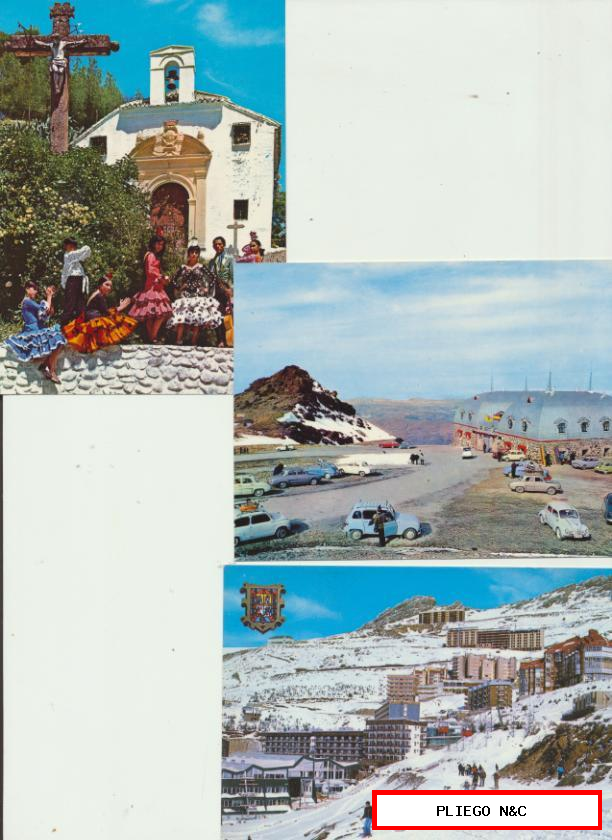 Granada-lote de 3 postales: El Sacromonte y Sierra Nevada. años 60