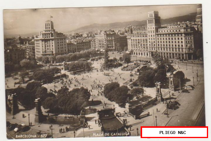 Barcelona-Plaza de Cataluña. Franqueado y fechado en 1943