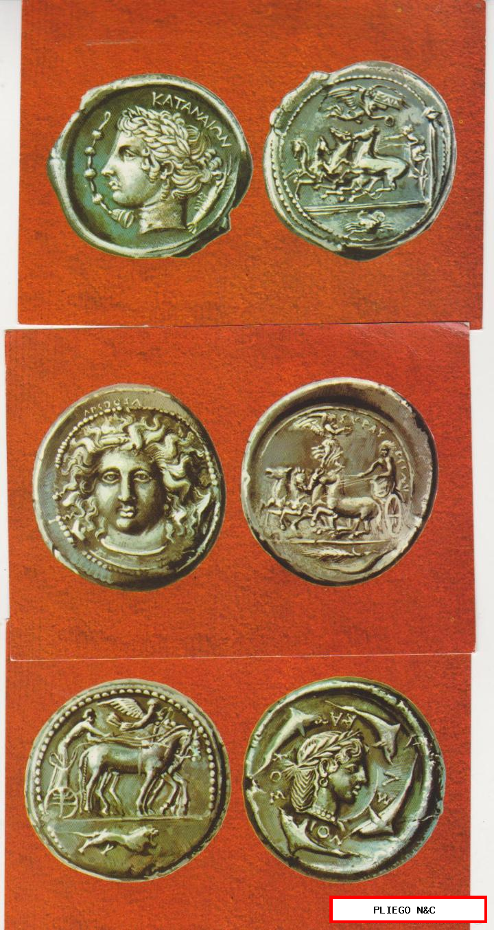 monedas griegas-catana y Siracusa (2 postales)