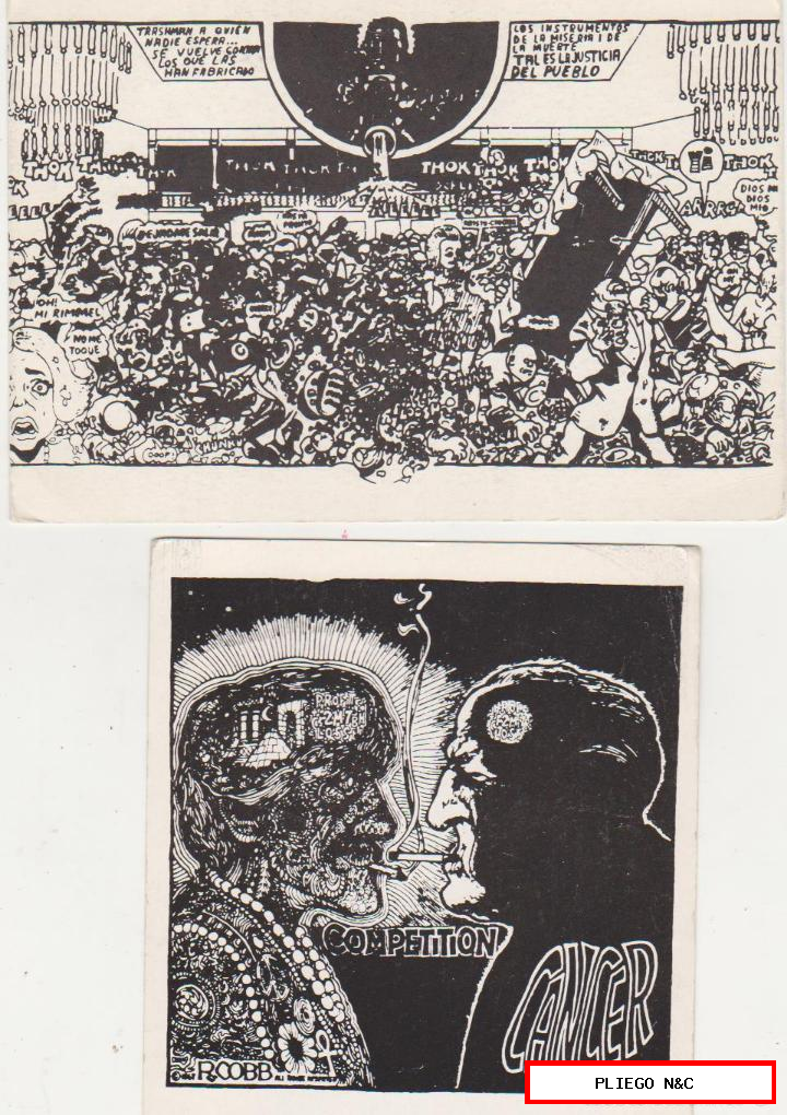 2 postales-dibujos de r. Cobb y spain rodríguez. 1974