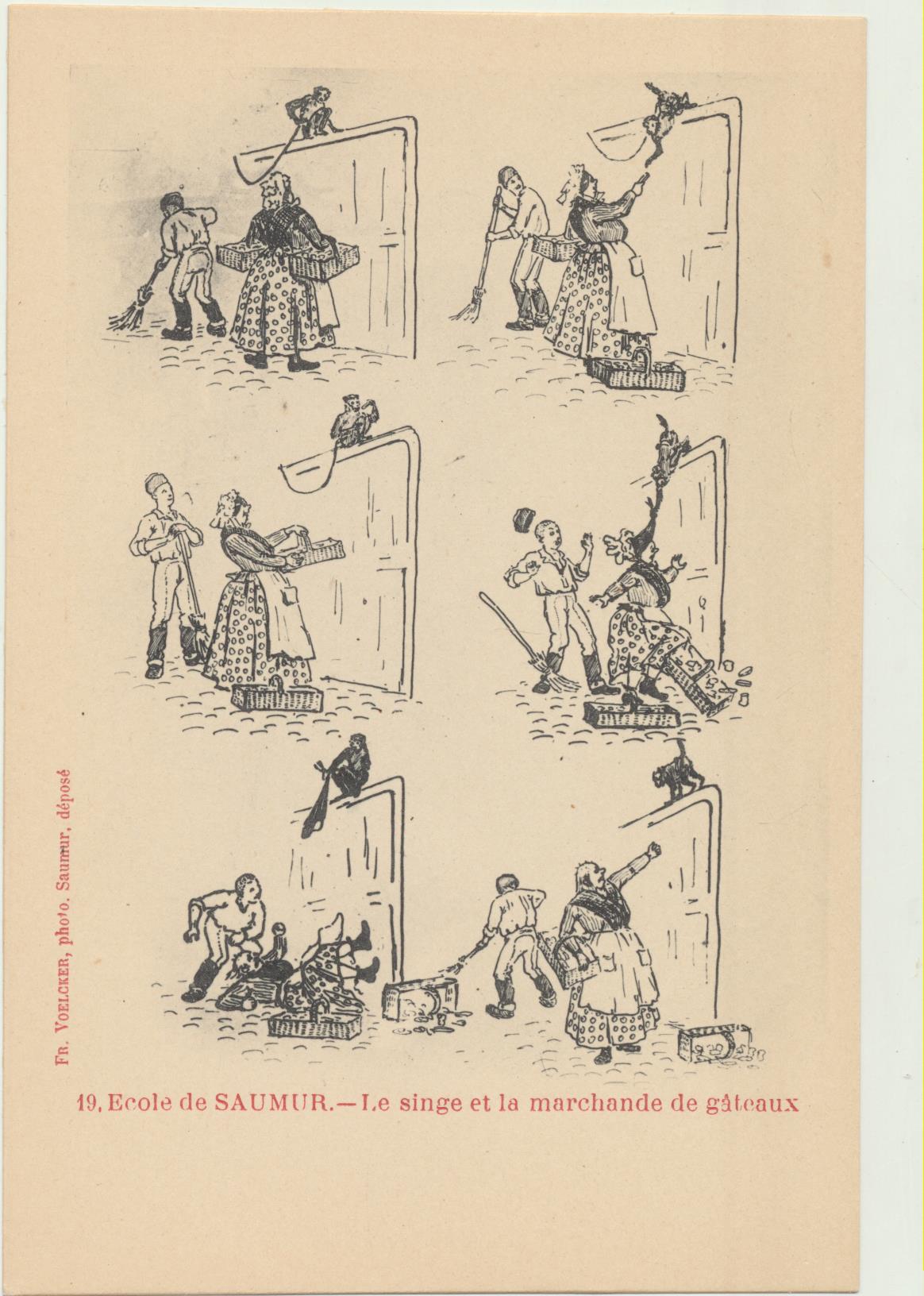 EcOlé de Saumur. Le singe et la marchande de gateaux. Anterior a 1905