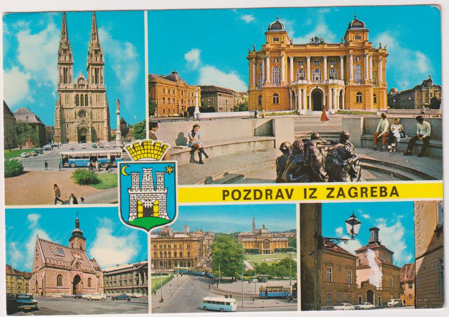 Postal. Saludos de Zagreb. Franqueo de Yugoslavia sin matasellar al dorso