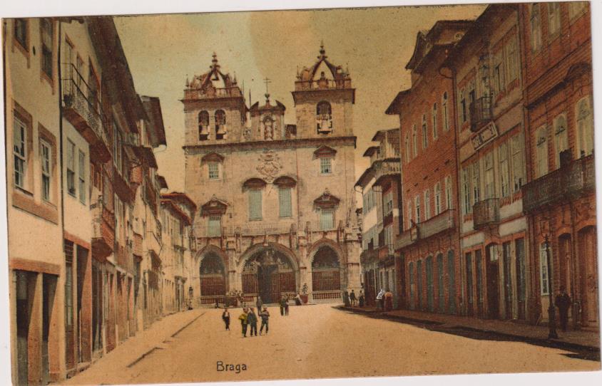 Postal de Braga. Publicidad de La Abaniquería Española. M. Chaparteguy, Sevilla