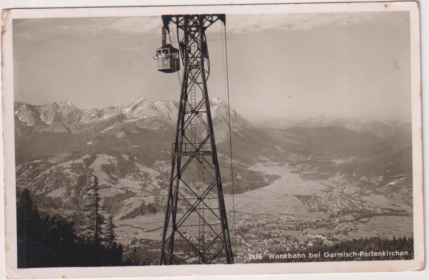 Alemania. Teleférico cerca de Garmisch-partenkirchen. Franqueado y fechado en 1952. Destino: Barcelona