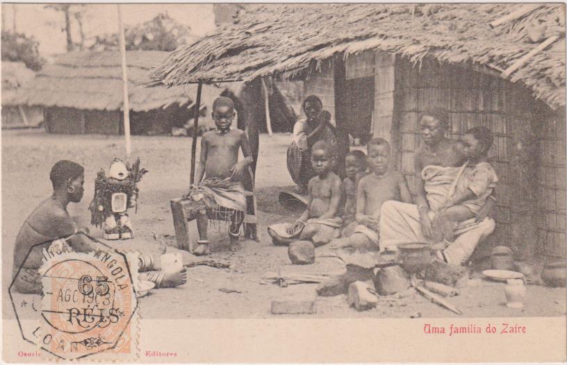 Postal (Bilhete Postal) Una Familia do Zaire. Franqueada y fechada en Loanda en 1903. MUY RARA