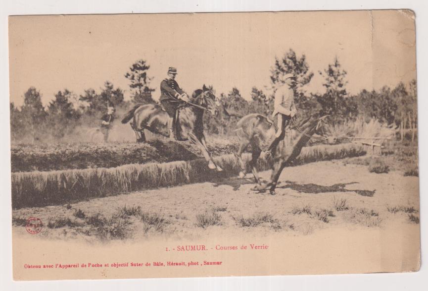 Postal. Francia. Saumur. Escuela Militar de caballería, 1903